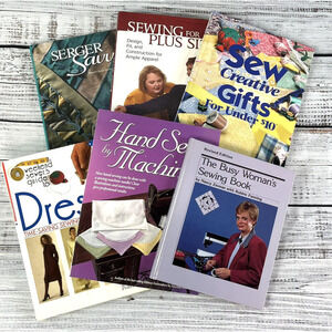 Vintage 6pc Sewing Book Bundle Serger Weekend Dresses Plus Size Hand Sewn Gifts
